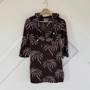 Vintage Y2K Juicy Couture Brown Pink Palm Tree Hooded Towel Dress Coverup XS